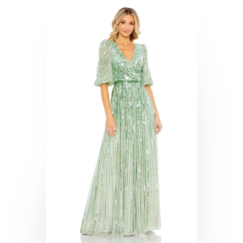 MAC DUGGAL Sequined Wrap Over 3/4 Sleeve Gown size 12